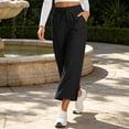 thumbnail image 5 of HomeDM Capris Pants for Women Wide Leg Drawstring Loose Pants Black Lounge Trousers with Pockets for Athletic Work Size L, 5 of 7