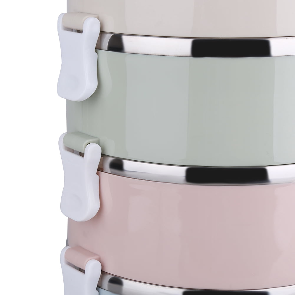 4 Tiers Bento Portable Stainless Steel Adults Lunch Containers Wide Mouth Anti-Scalding Vacuum Stainless Steel Bento Box With Thickened Buckle Leakproof Travel Bento Bowls Set