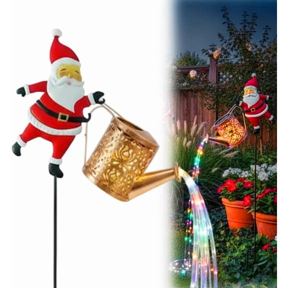 Bfantian Christmas Solar Kettle Lights, Solar Watering Can with Santa Design with LED Light, Waterproof Outdoor Decorative Solars Light for Garden, Patio, Lawn & Christmas Yard Décor(Multicolor,1pc)