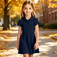 thumbnail image 3 of Girls Uniform Polo Dress Toddler Button Callor Short Sleeve Solid Tennis Dress A-Line Athletic Dresses for Kids,Navy,150, 3 of 10