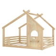 thumbnail image 6 of Jopath Full Size House Floor Bed with Window and a Small Shelf, Solid Wood Floor Bed with House-shaped Roof for Boys Girls Natural, 6 of 9
