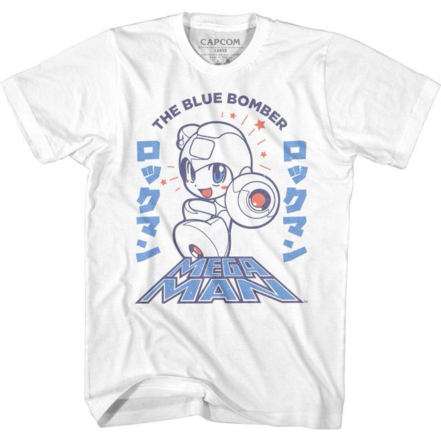 Mega Man T-Shirt pour Adulte Bleu Bomber Blanc 4TG