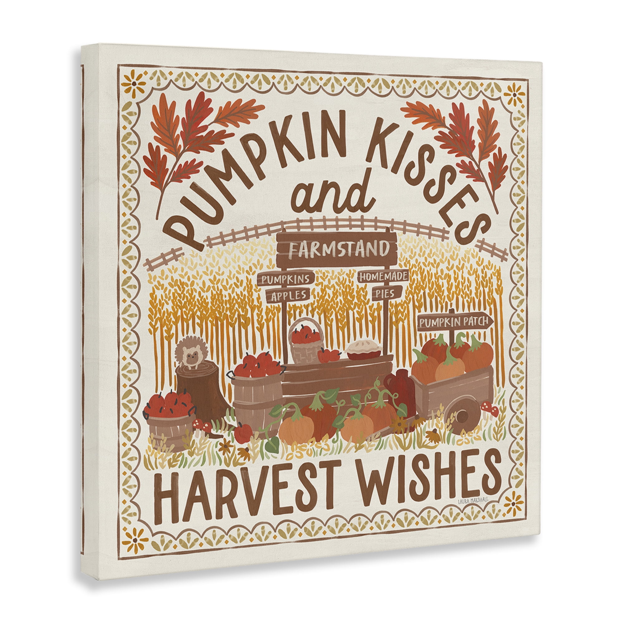 Stupell Industries Pumpkin Kisses Fall Scene Landscape Painting Gallery Wrapped Canvas Art Print Wall Art, 24 x 24