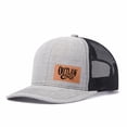 thumbnail image 3 of OUTLAW Leather Patch Letter Embroidered Color Block Trucker Hat Unisex Adjustable Cotton Breathable Fashion Cap for Travel Daily Wear, 3 of 11