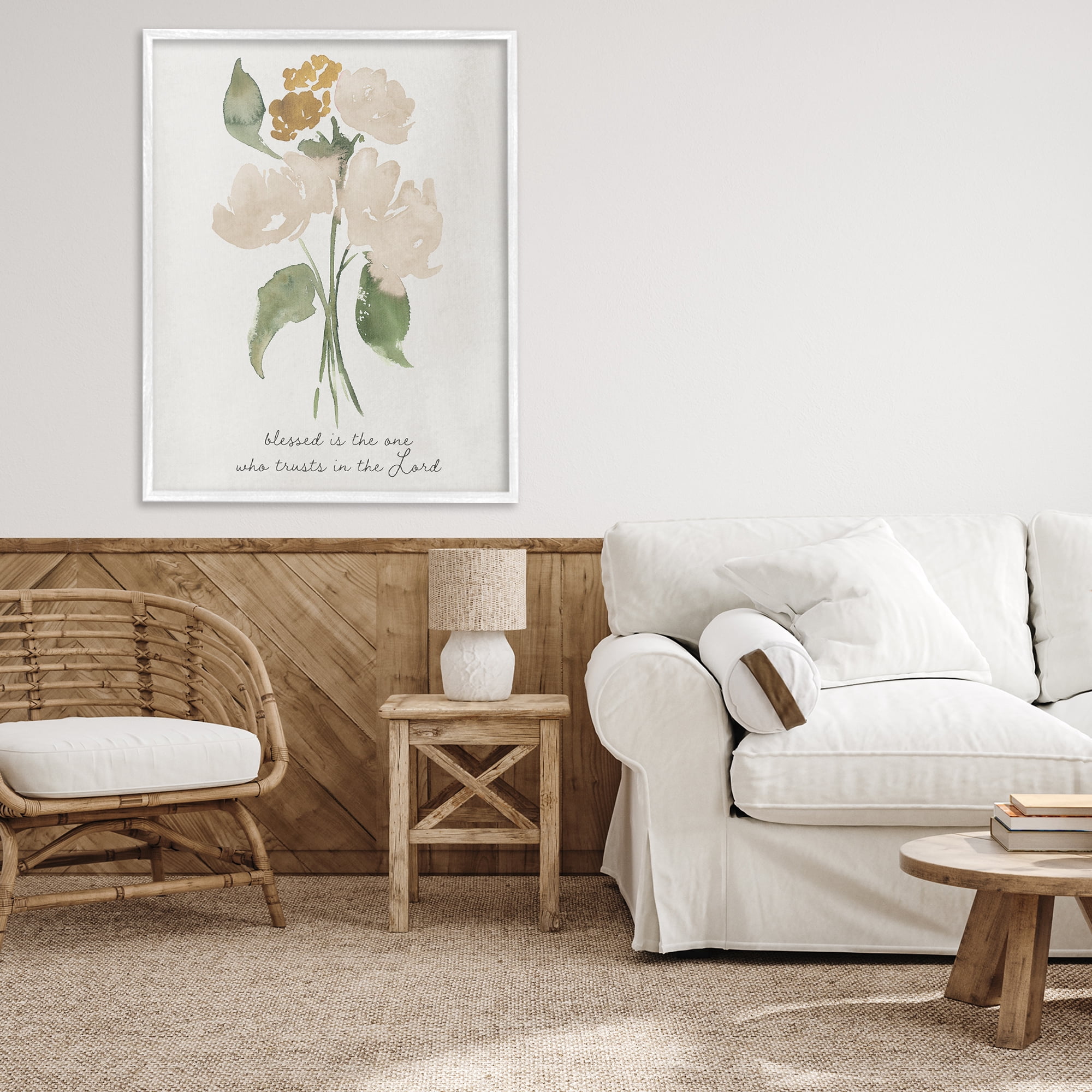 Stupell Industries Who Trusts In The Lord Flowers White Framed Giclee Art, design by Lucille Price