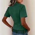 thumbnail image 4 of ClodeEU Women's Collared V Neck Short Sleeve Fringe Hem Button Down Blouse,Slim Fitted Casual Shirt Top Army Green,Women's Plus L, 4 of 5