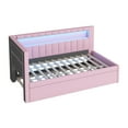 thumbnail image 6 of Harper & Bright Designs Twin Size Daybed with Trundle and L-Shaped Bookshelf Headboard, Linen Upholstered Soft Corner Bed with Storage Shelves, Charging Station and LED Belt, Pink, 6 of 12