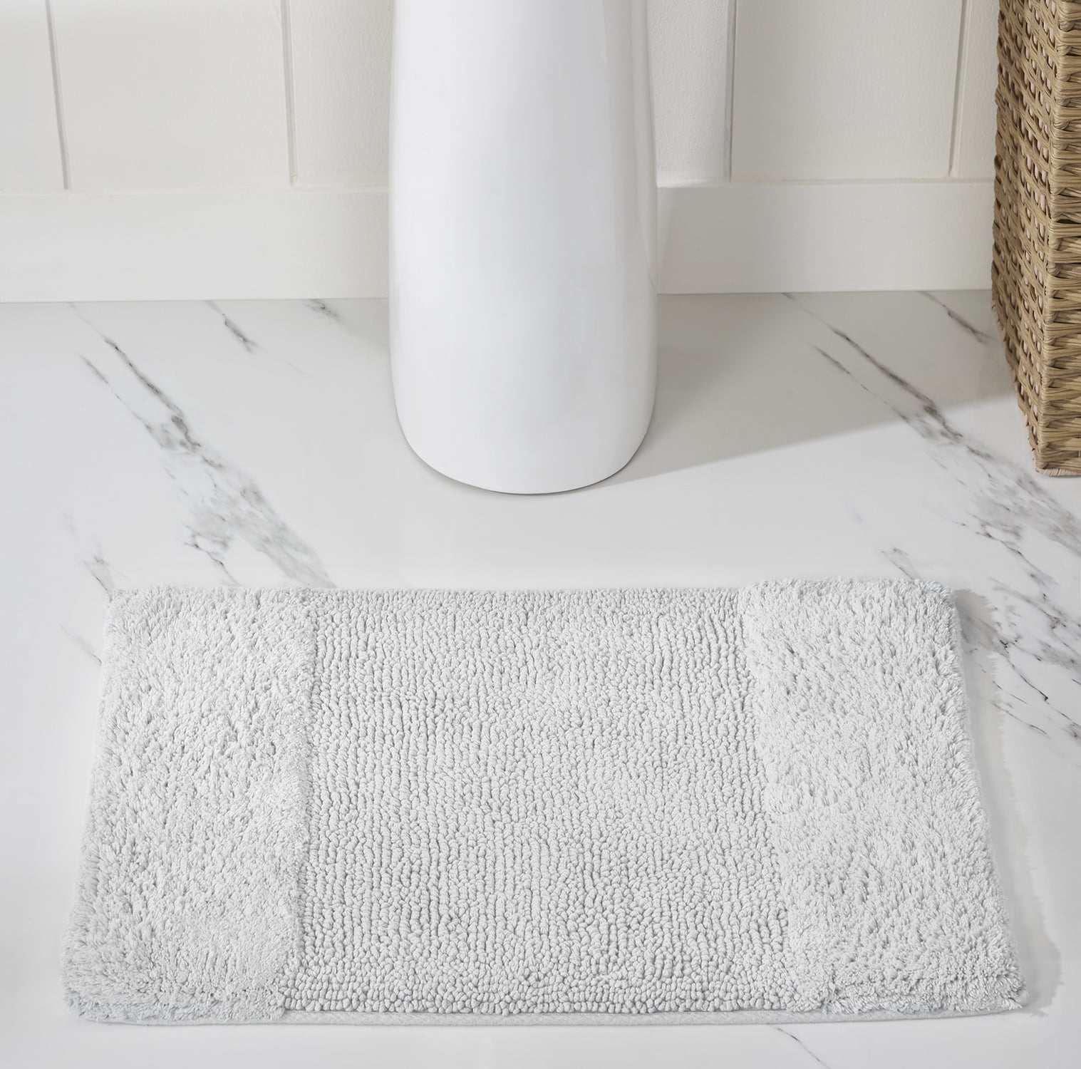 Better Trends 3 Piece Bathroom Rug Set, 100% Cotton, Extra Soft Tufted Bath Mat, Water Absorbent & Non Slip Bath Rug, (White) Granada Collection