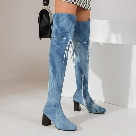 

Boots Women s Autumn And Winter Cowboy High Above Knee Thick Heel Side Zipper Long Boots