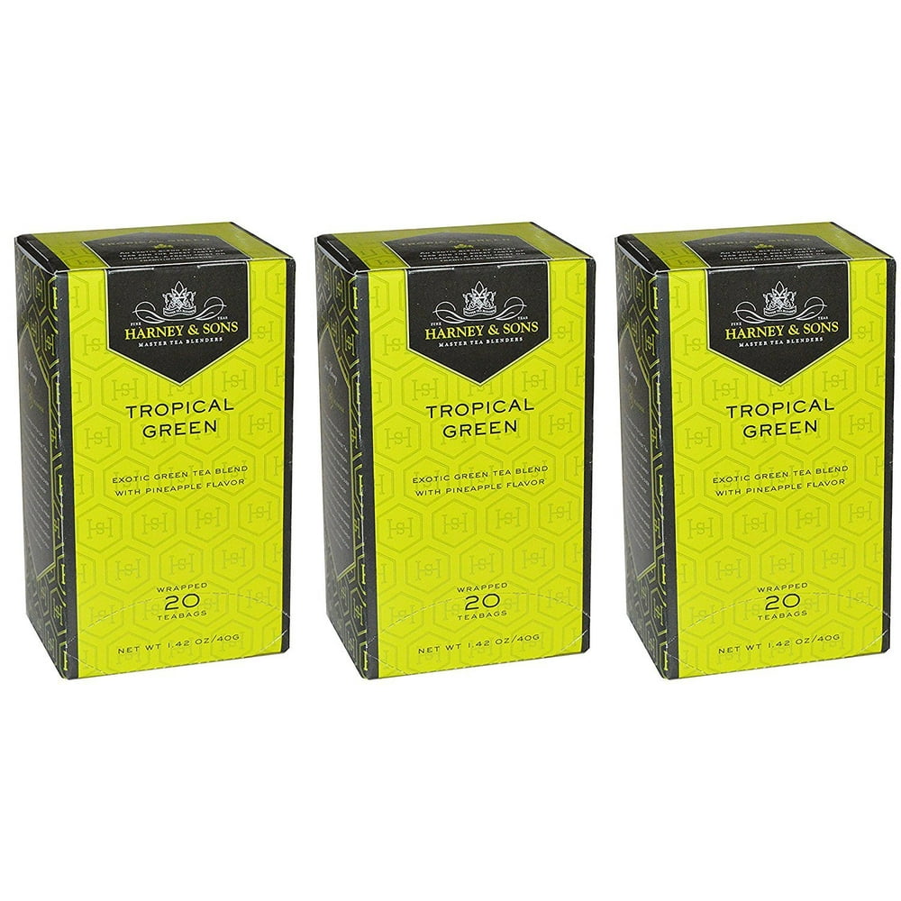 Harney & Sons Tropical Green Tea Box of 20 Teabags (Pack of 3) Exotic