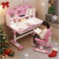 thumbnail image 2 of YNCE Kids Functional Desk and Chair Set, Height Adjustable Children School Study Desk with Storage Drawer, Student Writing Desks for Bedroom, 2 of 9