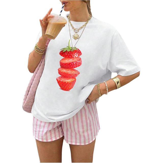 Women's Y2k Graphic Tees Crew Neck Short Sleeve Casual T Shirt Tops