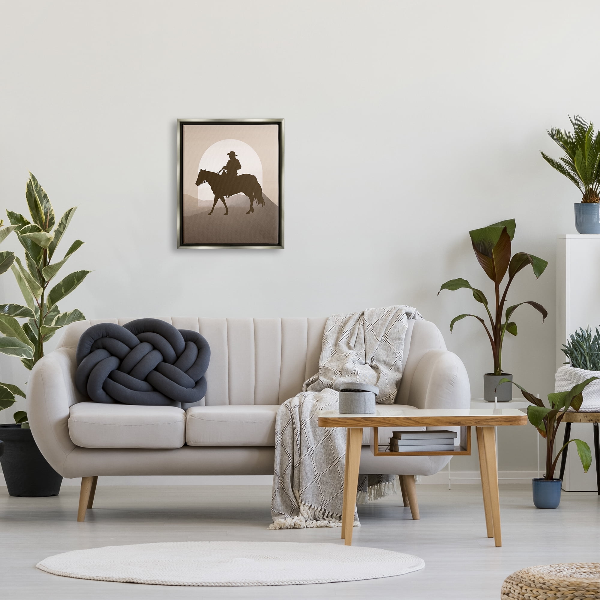 Stupell Industries Cowboy & Mountains Animals & Insects Painting Gray Floater Framed Canvas Art Print Wall Art, 17 x 21