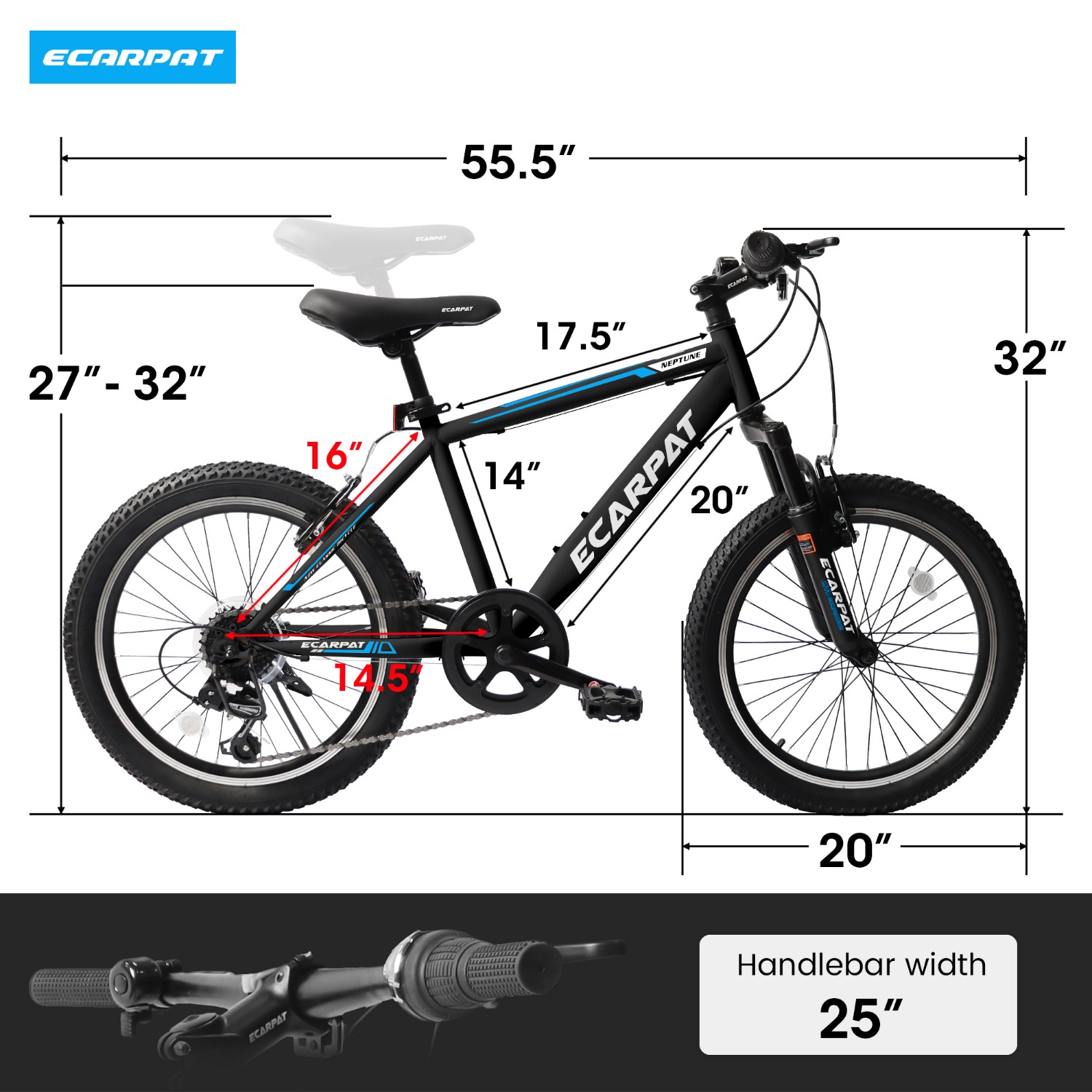 Kids Bike 20 Inch Wheels, 4" Wide Fat Tire Snow Mountain Bike Ages 8-12 Year Old, Steel Frame, 7 Speed Teenager Children Kids' Bicycles