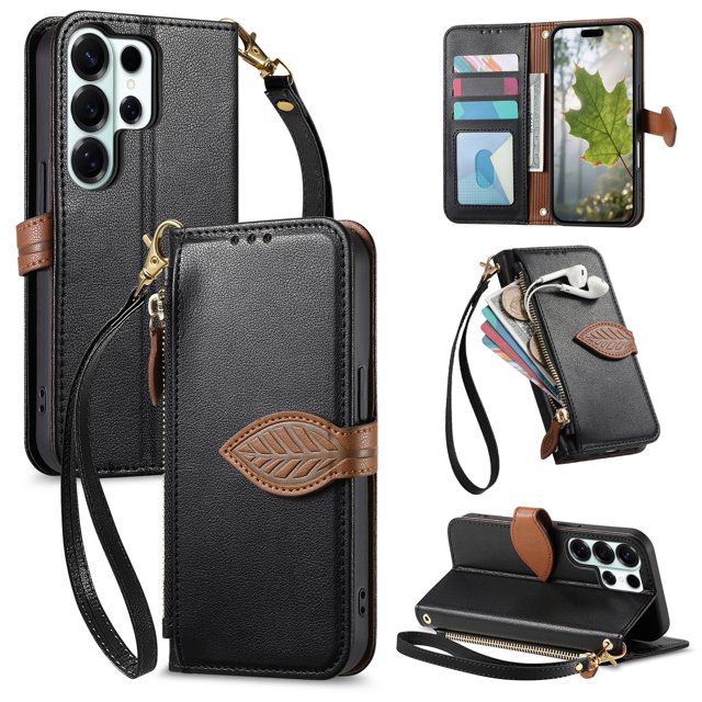FOXDOCK Funda Tipo Cartera para Samsung Galaxy S26 Ultra, con Ranuras para Tarjetas, Soporte y Cremallera-negro