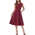 thumbnail image 1 of INSPIRE CHIC Vestido de Trabajo para Mujeres con Mangas Cortas, Elegante, Cintura Ceñida, Vestidos en A Línea, Color Burdeos, 1 of 6