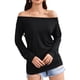 thumbnail image 1 of Top con hombros descubiertos para mujer, jersey de manga larga de Color puro, camisa holgada elástica para mujer, Top para fiesta diaria, trabajo negro XL, 1 of 6