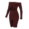 thumbnail image 3 of Seyurigaoka Women’s Juniors Solid Color Boat Neck Hollow Long Sleeve Tight Jumpsuit, 3 of 6
