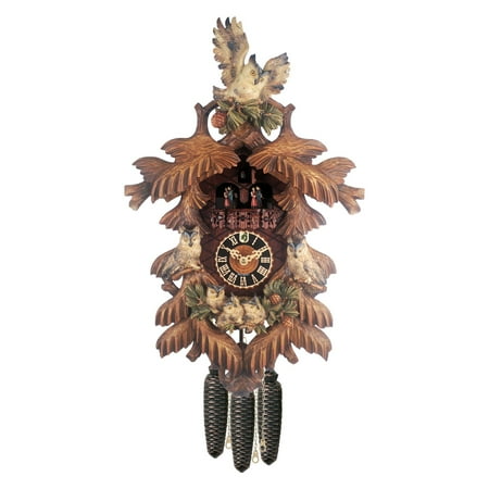 Eight Day Musical Cuckoos Clocks - River City Clocks Eight Day Musical Cuckoo Clock with Carved Owls & Leaves