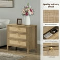 thumbnail image 4 of SICOTAS 26.78"W Boho Night Stands Set of 2 for Narrow Spaces, 25.67" Tall Rattan Nightstands with 3 Drawers , Large Bedside Table Wood End Table for Bedroom Living Room Hallway,Cherry Oak, 4 of 12