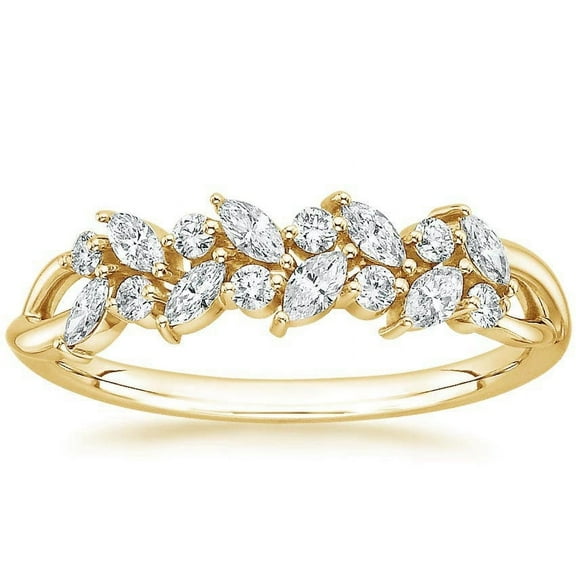 White Marquise and Round Moissanite Ring 18K White Gold Plated Ring Diamond Moissanite Ring Stacking Ring Simple Ring Anniversary Ring, Engagement Ring