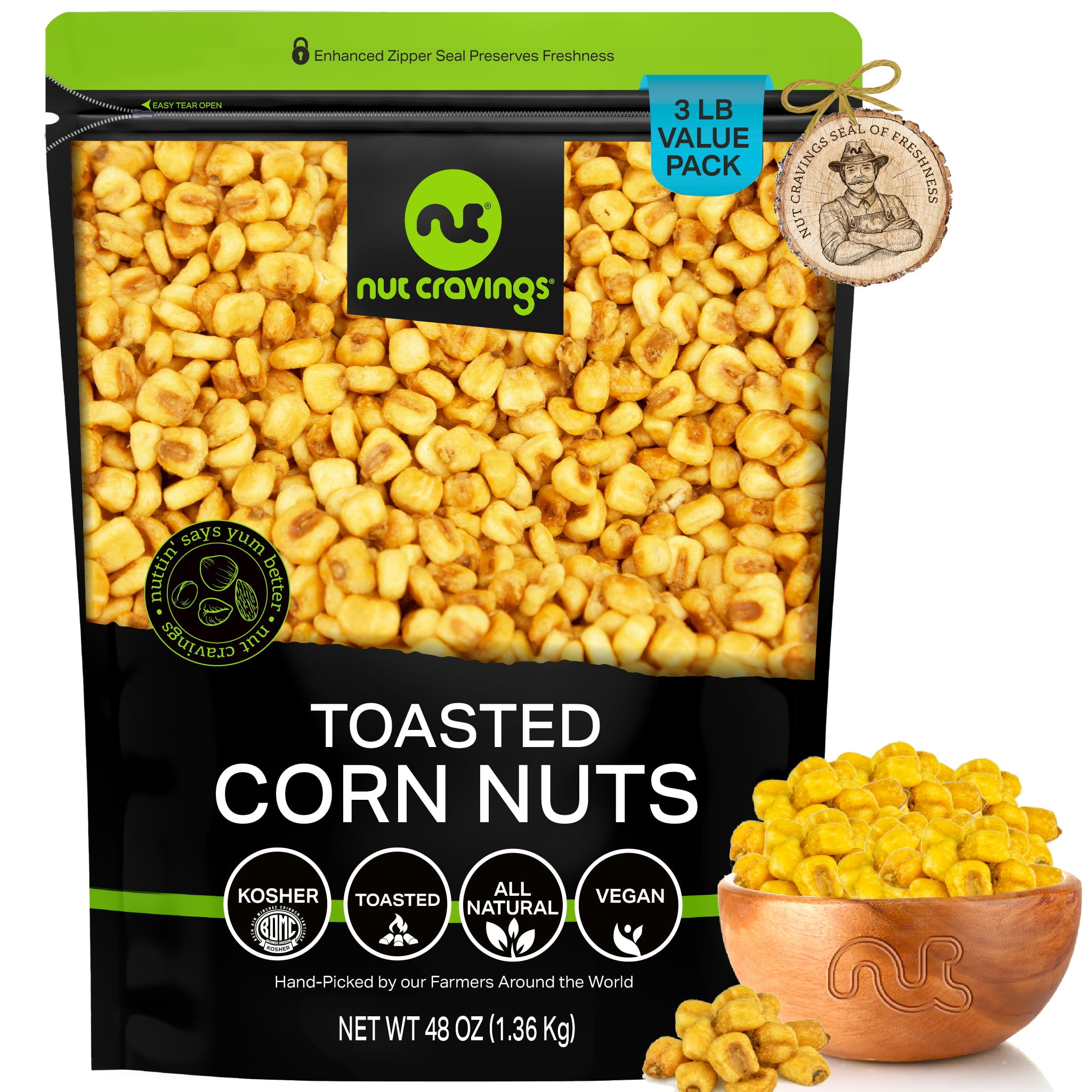 Toasted Corn Nuts, Salted, Crunchy Kernels (48oz 3 lbs) by Nut