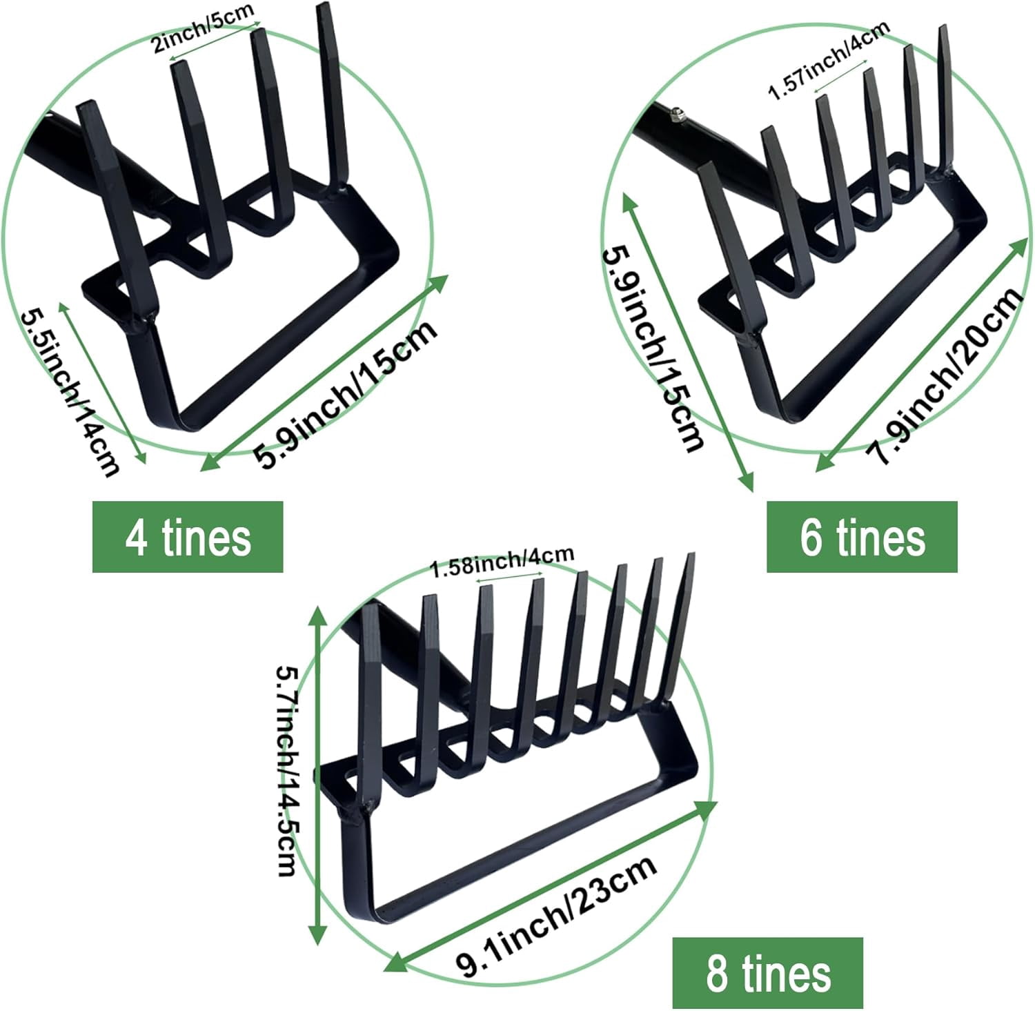 8-Tines Rake and Stirrup - Adjustable Long Handle Scuffle Loop Action for Weeding, Digging, Loosening Soil, Stainless Steel Tiller Cultivator for Gardening, Raised Flower Beds Planting.