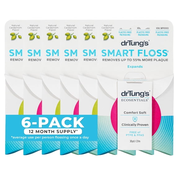 DrTung's Smart Floss - Natural Floss, PTFE & PFAS Free Floss, Gentle on Gums, Expands & Stretches, BPA Free Floss - Natural Dental Floss Cardamom Fla