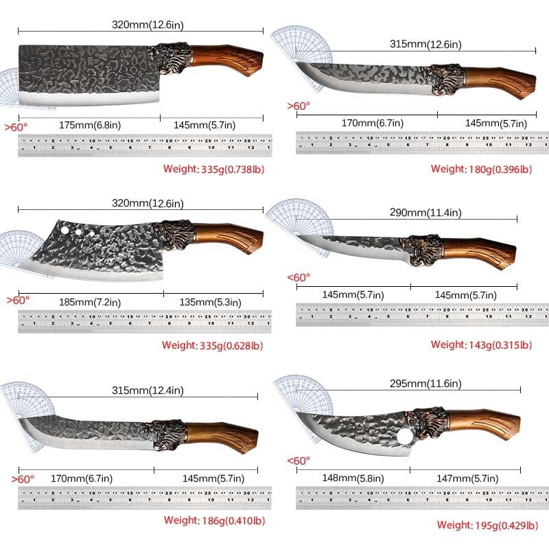 9PCS Professional Kitchen Chef Knife Set with Stainless Steel Utility Boning Cheese Pizza Fish Mini Pocket Cutters for Convenient Food Preparation—including Butcher Knives and Hand Tools