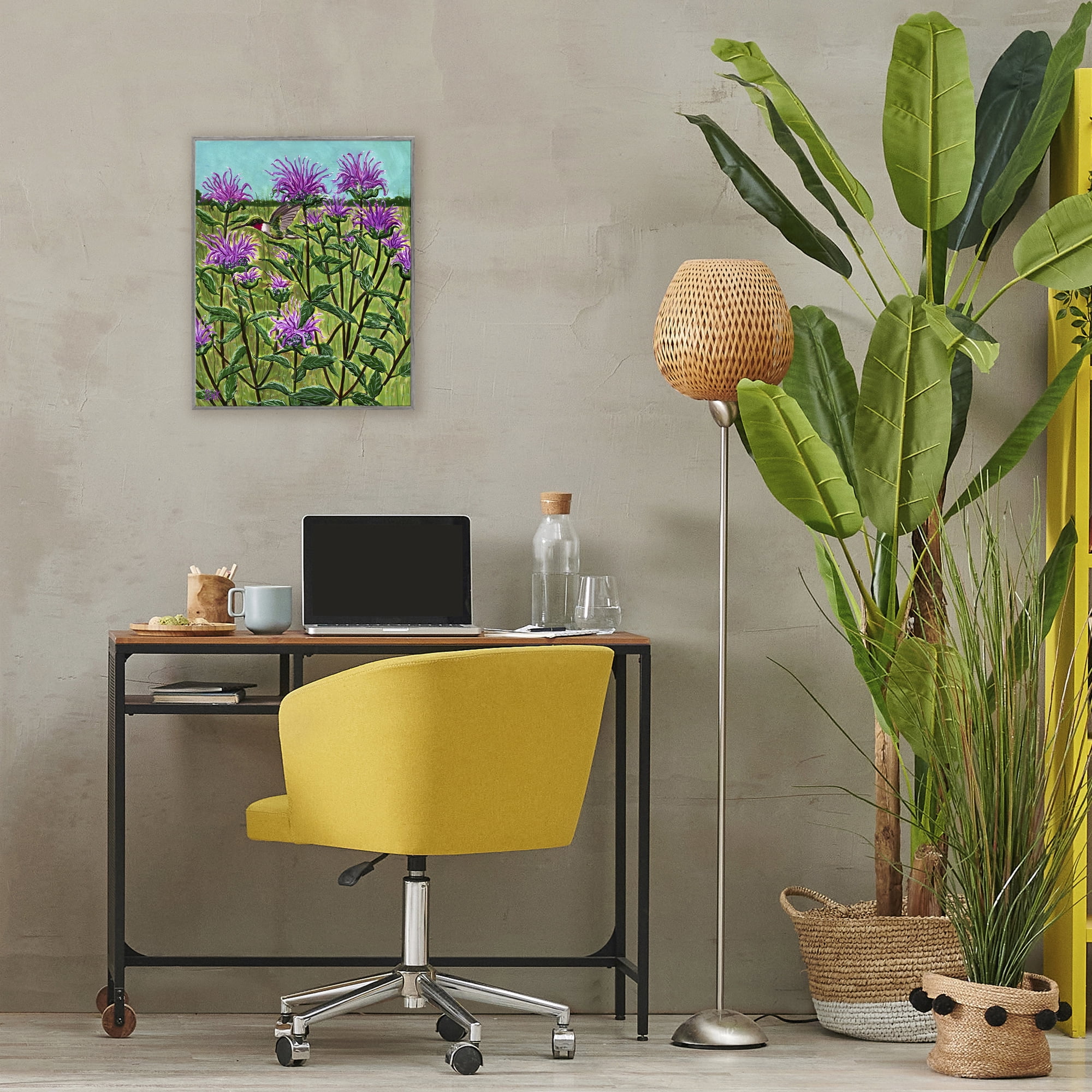 Stupell Industries Ruby Throated Hummingbird & Beebalm Gray Framed Giclee Art, design by Sarah Waldron Kimball