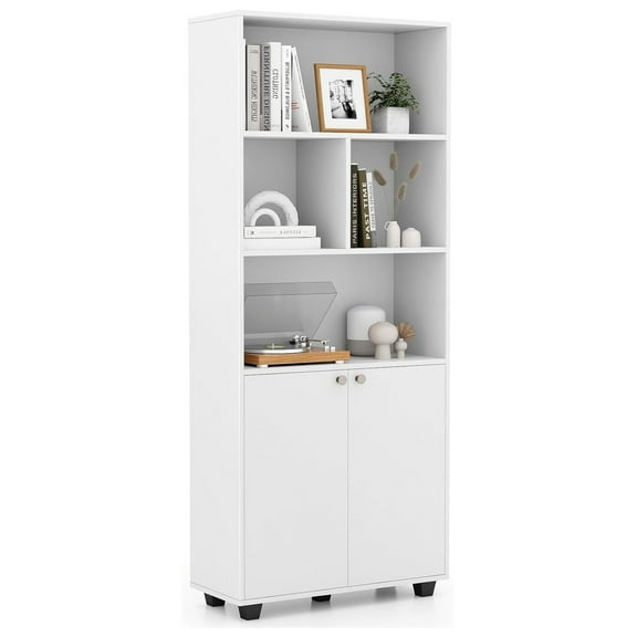 66” Bookcase, 5-Tier Freestanding Storage Cabinet with Adjustable Shelf, Modern White Book Shelves for Living Room Bedroom Office