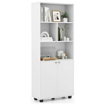 66” Bookcase, 5-Tier Freestanding Storage Cabinet with Adjustable Shelf, Modern White Book Shelves for Living Room Bedroom Office
