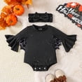 thumbnail image 2 of Vdoaml Baby Girl 2Pcs Halloween Long Sleeved Bodysuit Bow Headband Set Infant Fall Spider Wing Romper 12-18 Months Black, 2 of 5