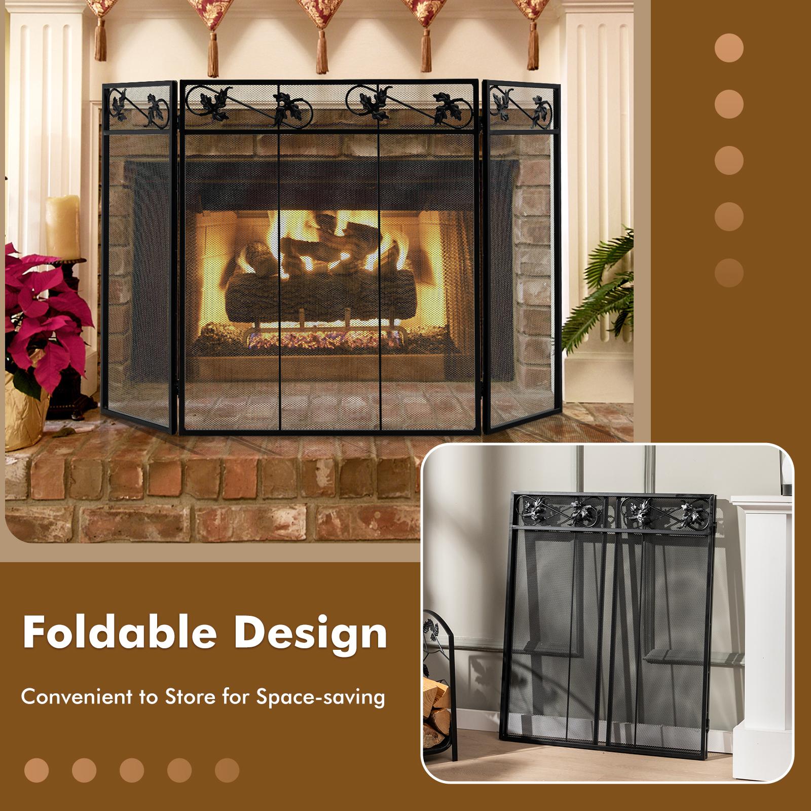 Fireplace Spark Module Metal Fire Screen Giantex 3-Panel Fireplace Screen - 50x30 Inch ...