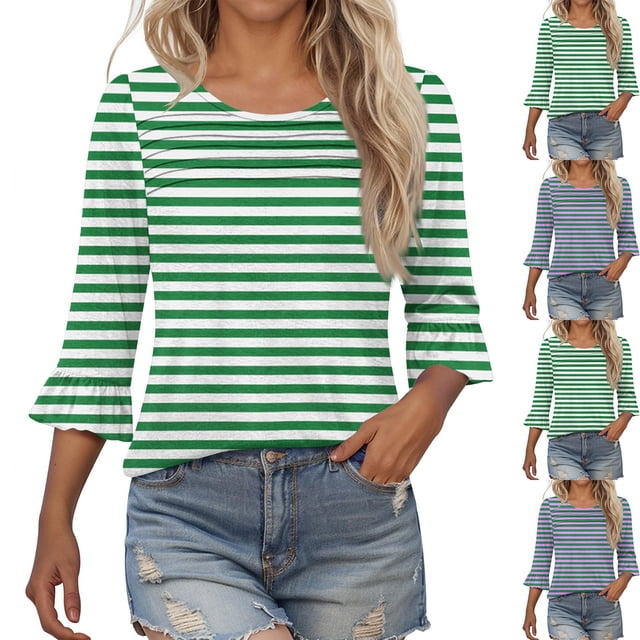 PEONAVET 3/4214 Length Sleeve Womens Tops, Ladies' Fashionable St. Patrick Print Casual Ethnic Style Print Round Neck Hoodie With Hat Top