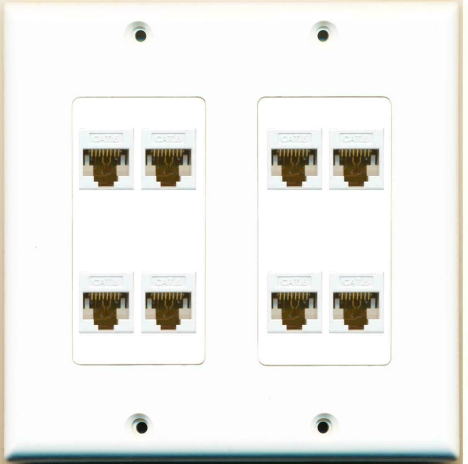 DecorZ 8 Port Decorative Dual 2 Gang Cat6 RJ45 Network Wall