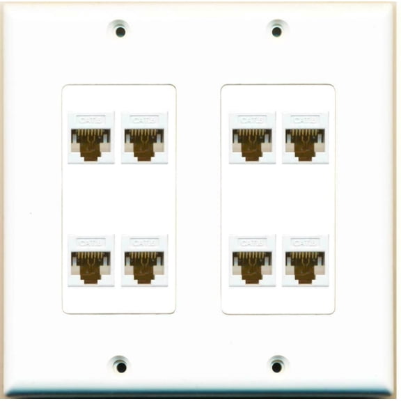 Ultra Spec Cables 8 Port Dual 2 Gang Ethernet Cat6 RJ45 Network Wall Plate