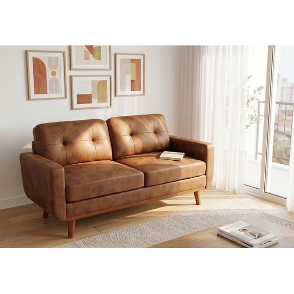 65-inch Modern Minimalist Two-Seater Sofa, Featuring Breathable Foil Fabric and Solid Wood Legs