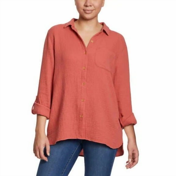 Anne Klein Women's Gauze Button Up Top (Dusty Cedar, Small)