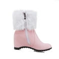 thumbnail image 4 of Dpityserensio Women Solid Color Faux Fur Wedge Heel Round Toe Zip Ankle Boots Fashion Footwear, 4 of 7