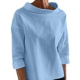 thumbnail image 1 of Timegard Womens Tops Half High Collar Long Sleeve Loose Fitting Shirts BlousesSolid Color Fall Fashion, 1 of 6