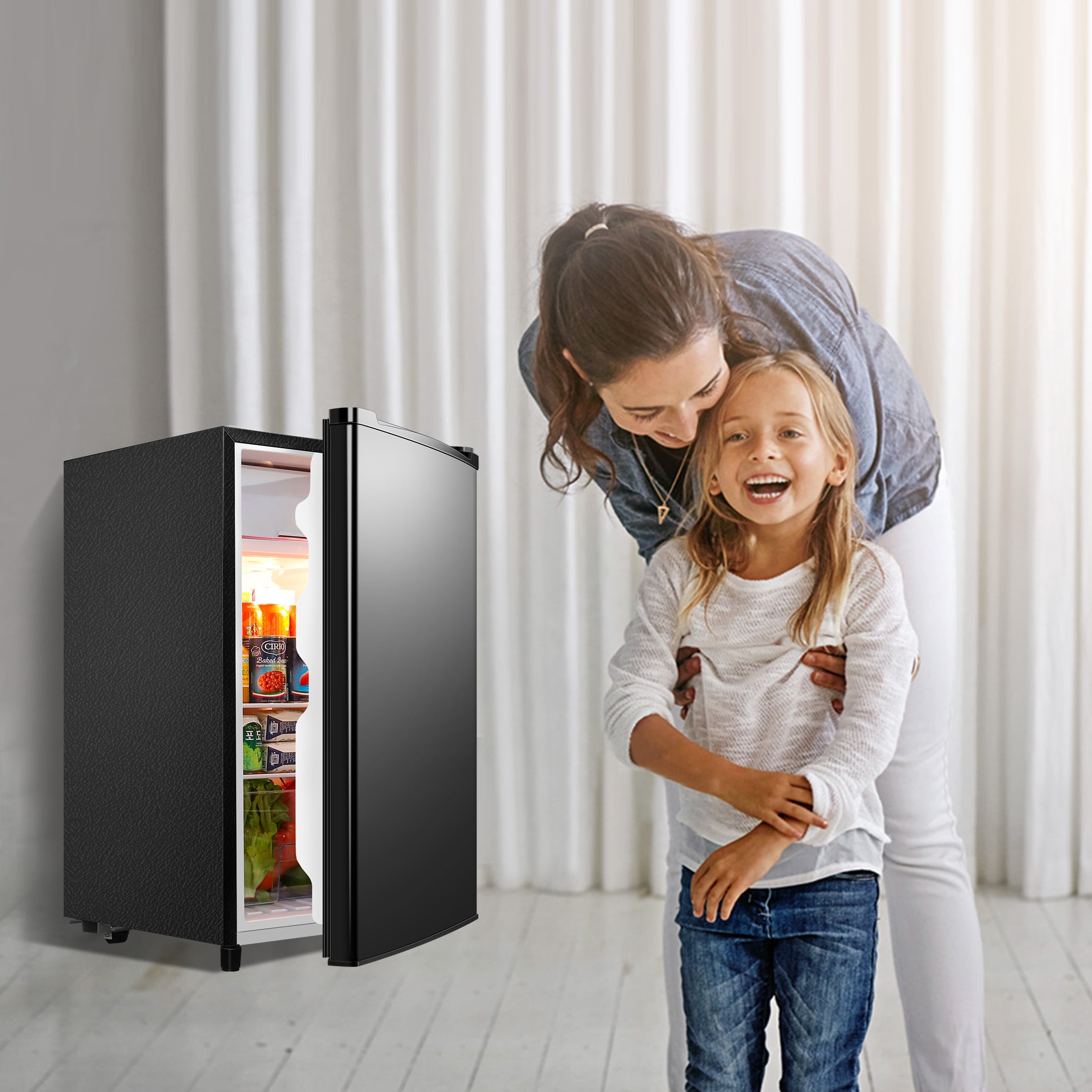 WANAI 3.2 Cu ft Single Door Mini Fridge, Black