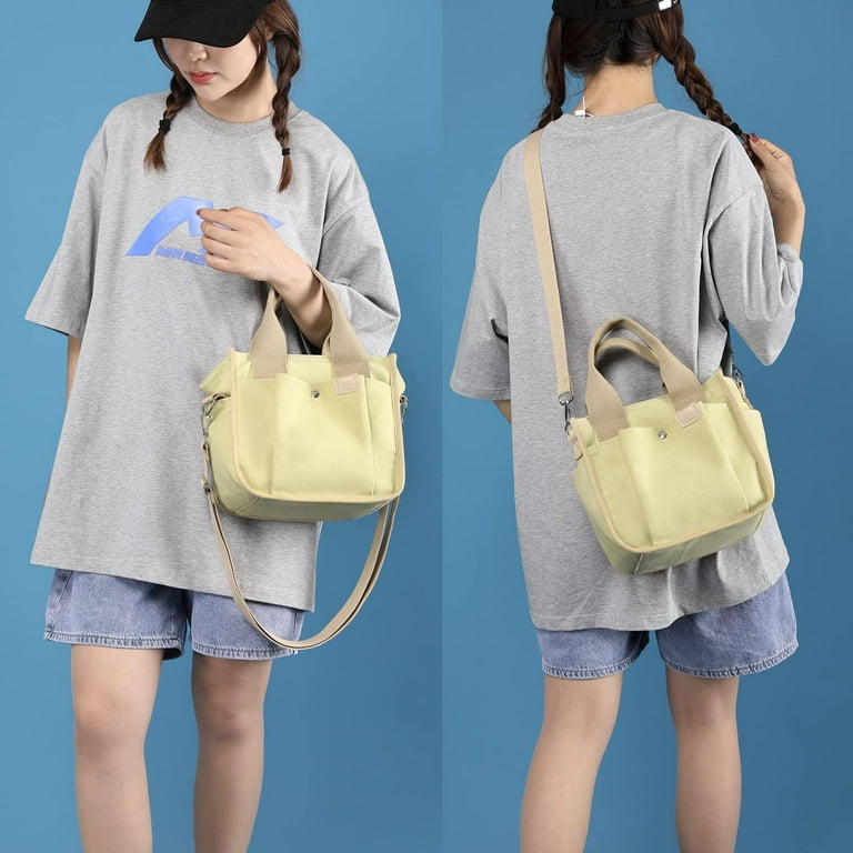 Small Canvas Tote Bag with Pockets for Women, Cute Mini