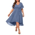 thumbnail image 1 of Vestido Talisea Dusty Blue Chiffon High Low para mujer, talla grande, 1 of 6