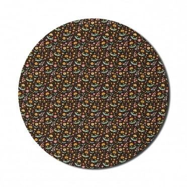 Floral Mouse Pad for Computers, Wild Flowers Rhythmic Earth Toned Print, Round Non-Slip Thick Rubber Modern Gaming Mousepad, 8" Round, Burgundy Multicolor, by Ambesonne