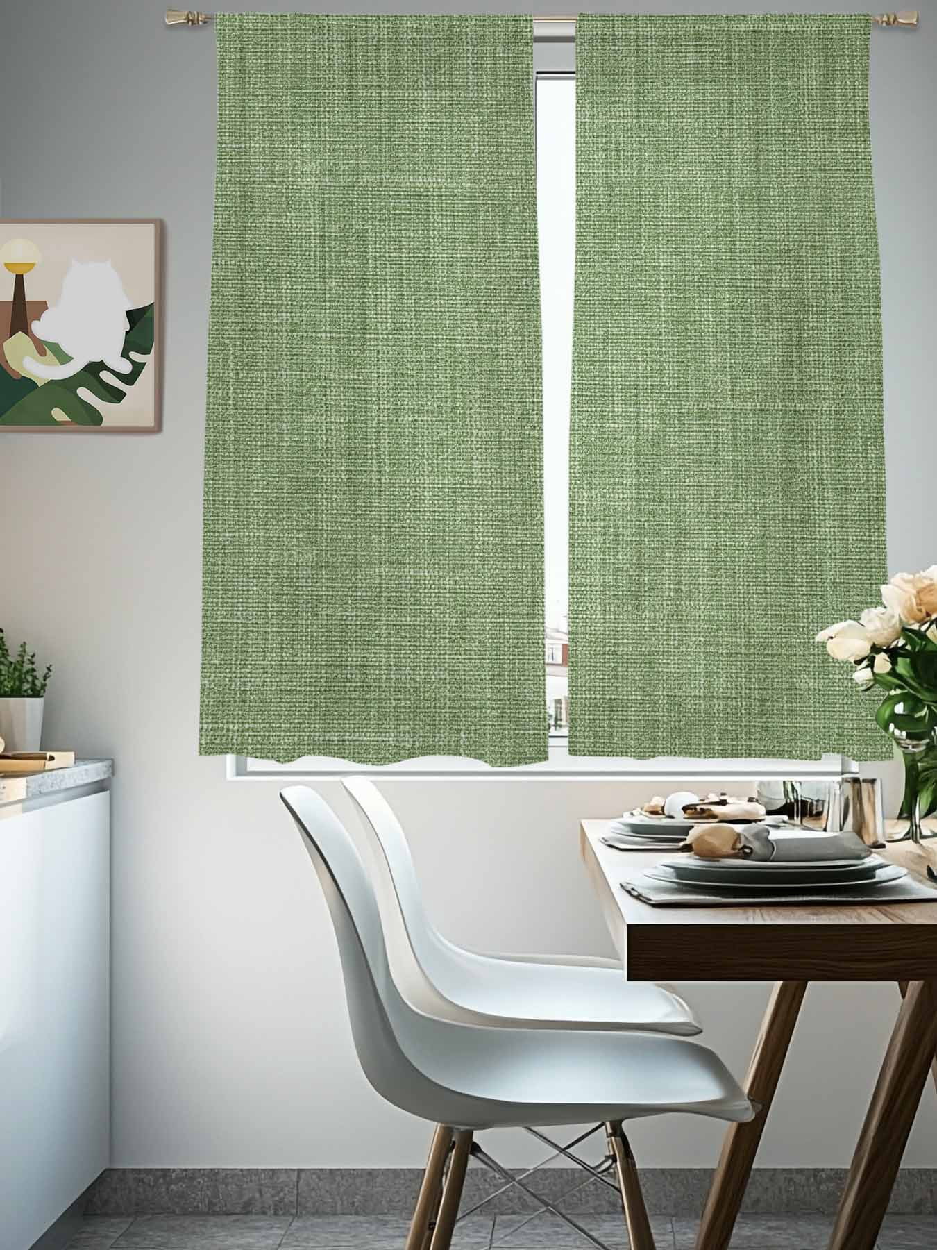 Sheer Curtains 63 Inches Long, Vintage Forest Green Light Filtering Window Curtains for Living Room, Farmhouse Retro Solid Color Linen Texture Rod Pocket Voile Sheer Panels, 52"Wx63"L, 2 Panels
