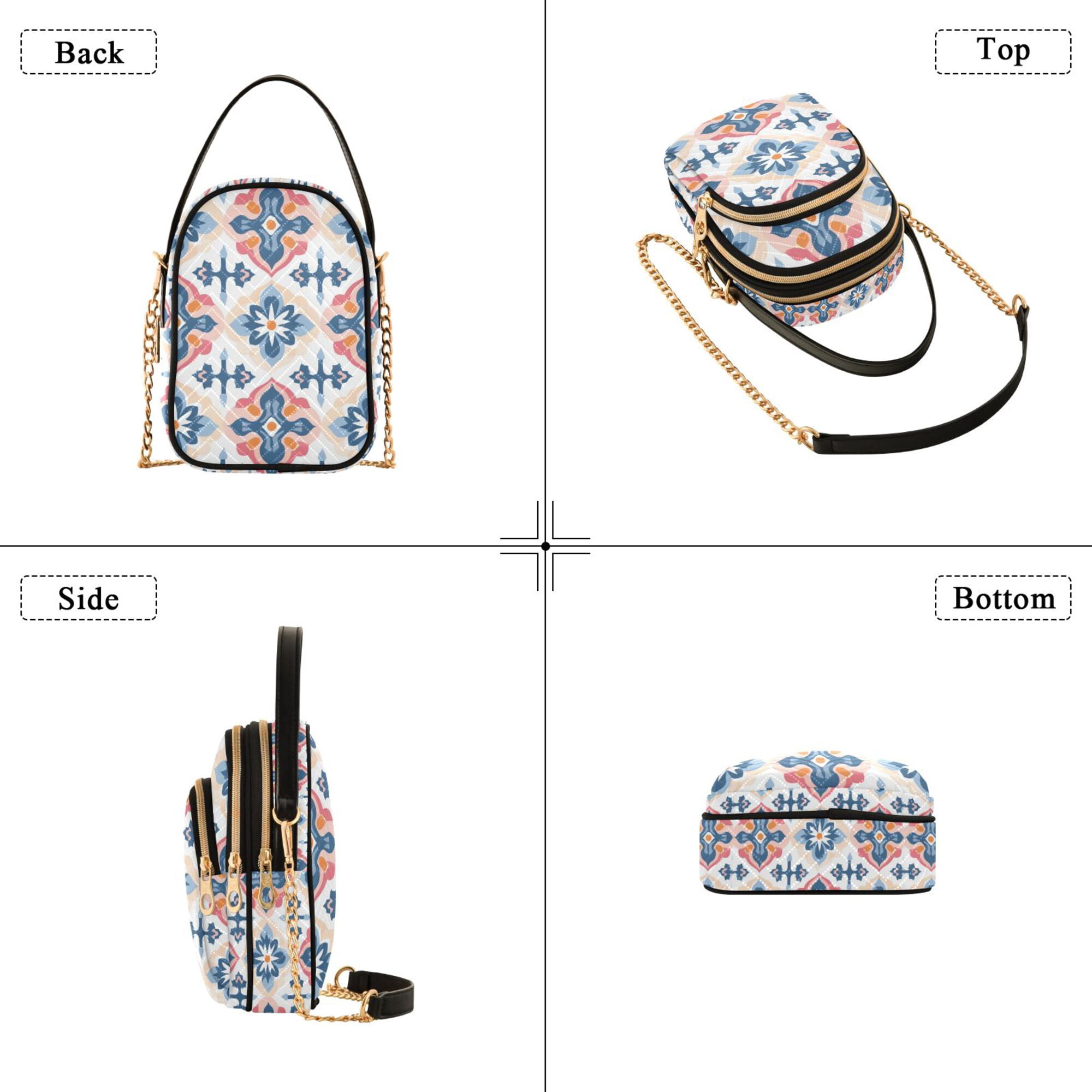 FORMRS Crossbody Bag for Women Quilted Travel Shoulder Cell Phone Purse with Chain Strap Handbag, Navy Blossom Mosaic