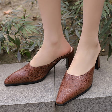 Women's Summer Hooded Sandals With Chinese Thick High Heels And Pointed Tips Women's Slippers