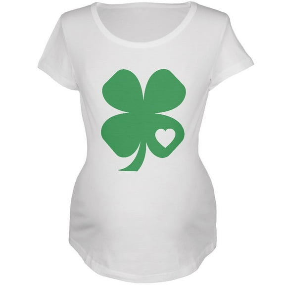 St Patricks Day Shamrock Heart Maternity Soft T Shirt White LG