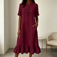 thumbnail image 4 of Ynynloco Women's Summer Cotton Linen Half Sleeves Button Down Casual Loose Ruffle Midi Dress with Pockets, 4 of 8